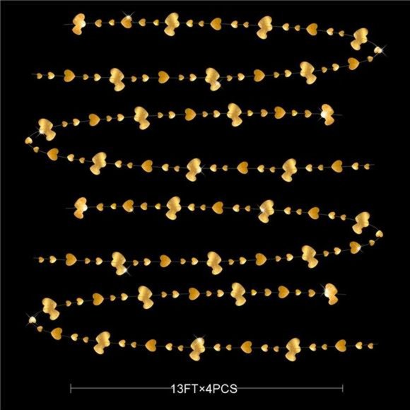 52 Ft Gold Heart Garlands Golden Hanging Banner Streamer for Day Valentines - Picture 4 of 5